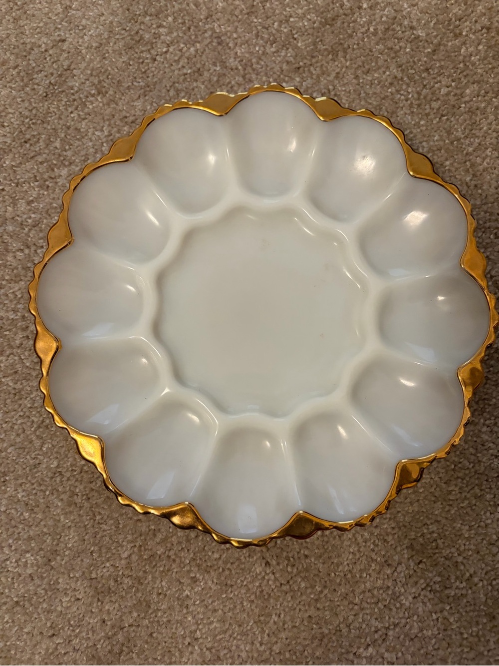 White and Gold Shell-Edge Deviled Egg Platter